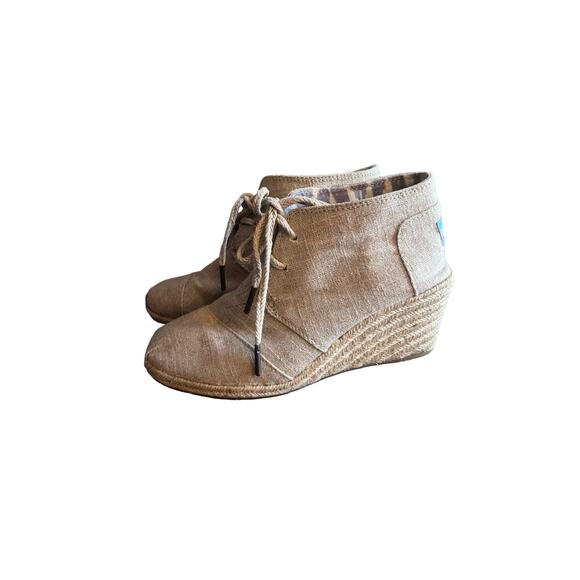 Womans Toms Beige Espadrille Lace up Wedge Booties - Picture 2 of 8